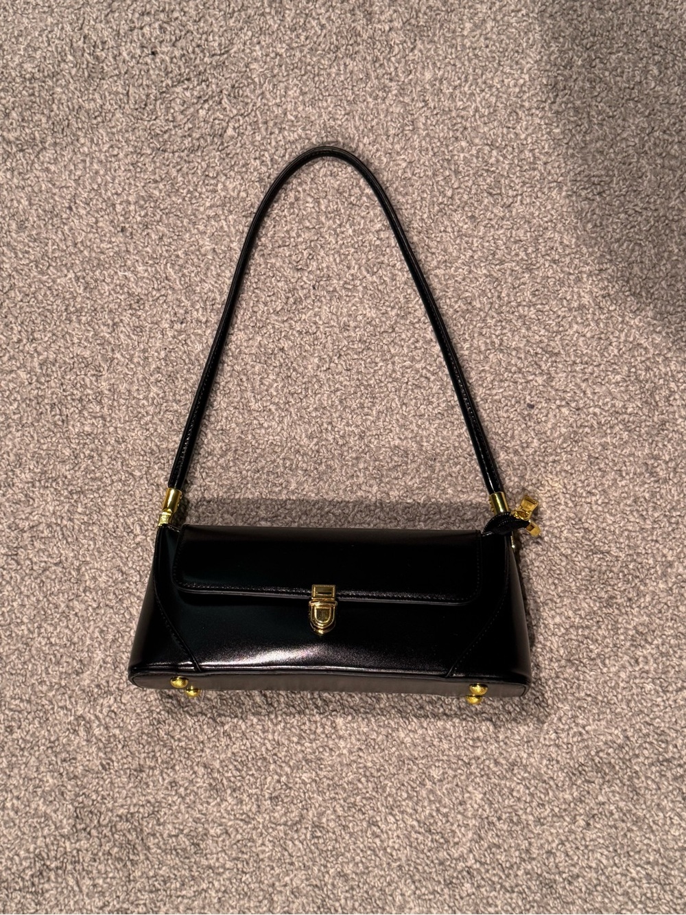 Black Leather Shoulder Bag with Gold Hardware